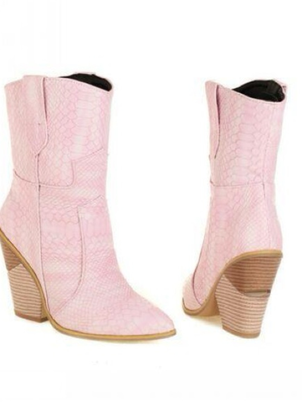 Pink Textured Western Ankle Boots